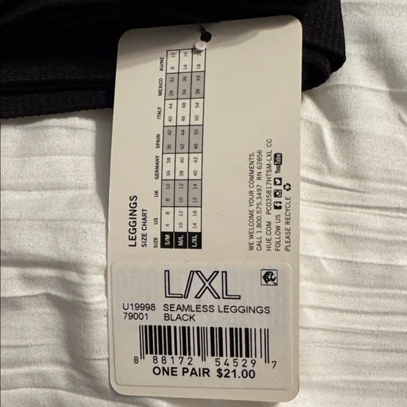 HUE Black Seamless Leggings L/XL - Picture 2 of 2